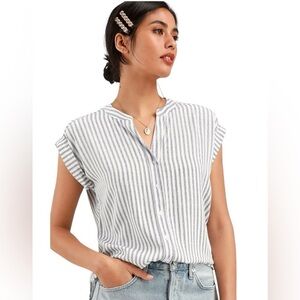 NWT Rag Poets 2 piece striped blue & white cropped pant &  cap sleeve top medium